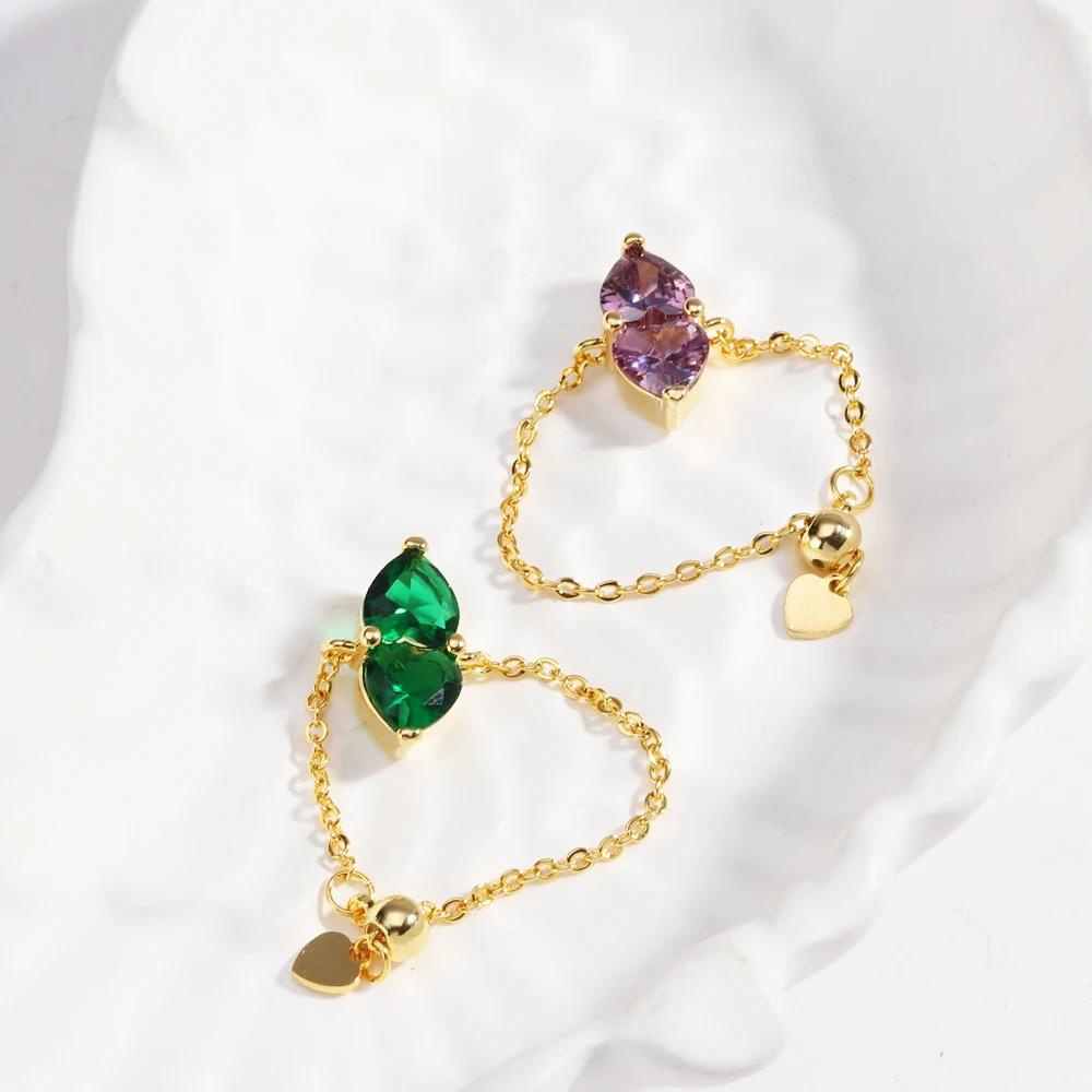 Doppel Herz Zirkon Ringe für Frauen 18K Gold Überzogene Gold Farbe Ring Trend Wasserdicht Einstellbar Hochzeit y2k Schmuck anillos Image