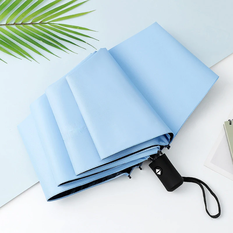 Dicker und langlebiger Kiel-Regenschirm, dreifach faltbar, UV-beständig, faltbarer Regenschirm, 12 Knochen, schwarzer Kleber, vollautomatischer Regenschirm mit Image