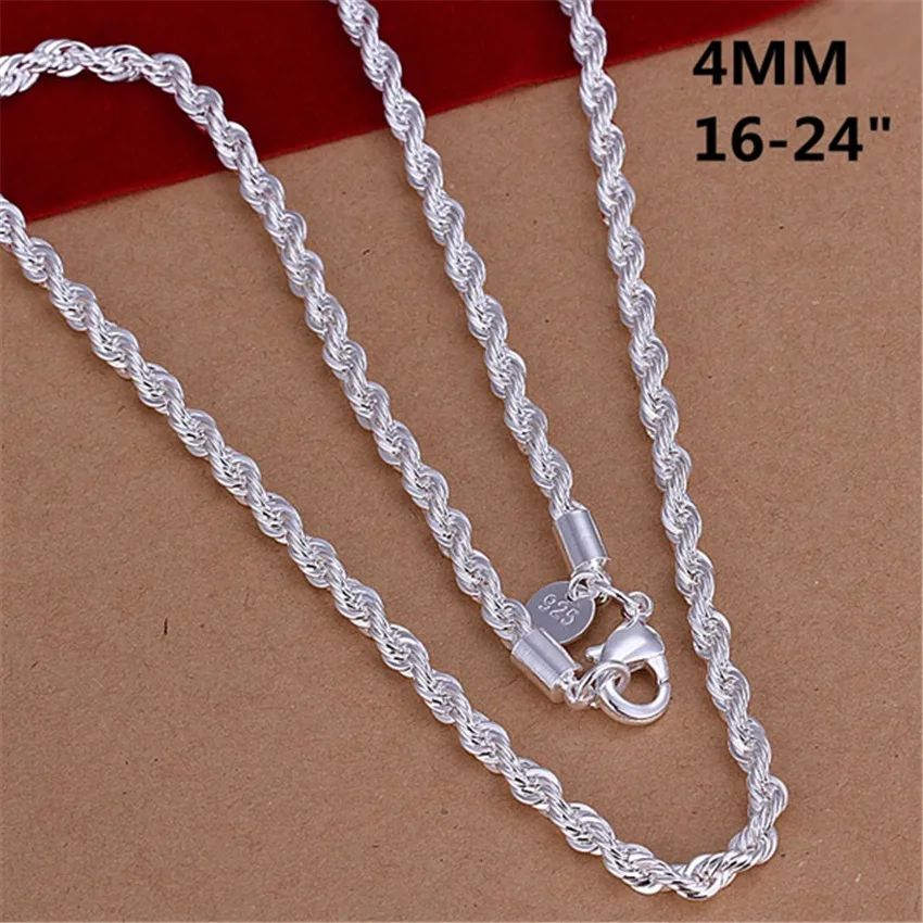 16-24 Zoll für Damen und Herren, schöne Mode, silberfarbener Charme, 4 mm Seilkette, Halskette, passender Anhänger, hochwertiger Schmuck Image