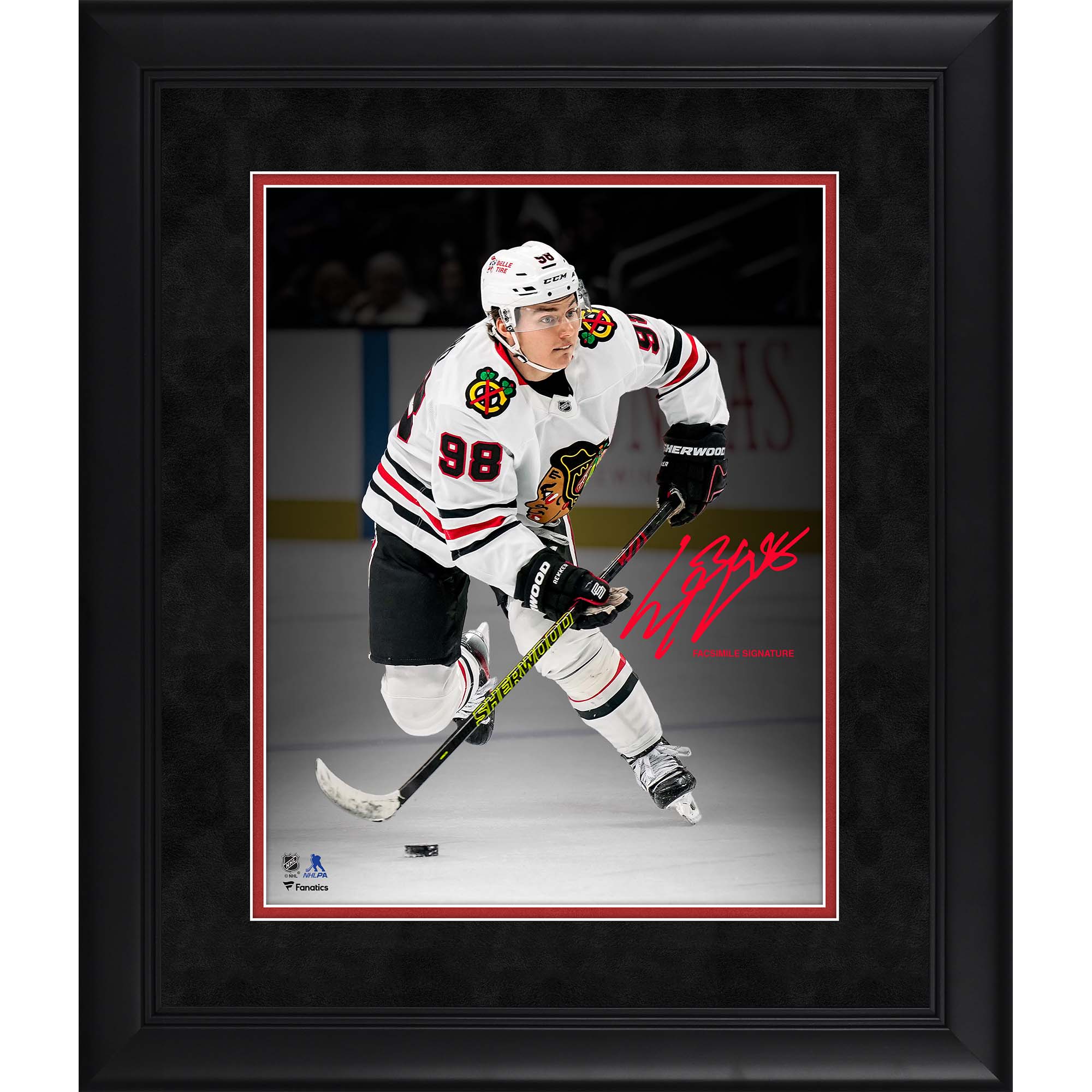 Connor Bedard, Chicago Blackhawks – Faksimile-Unterschrift, gerahmtes 11" x 14" Spotlight-Foto Image