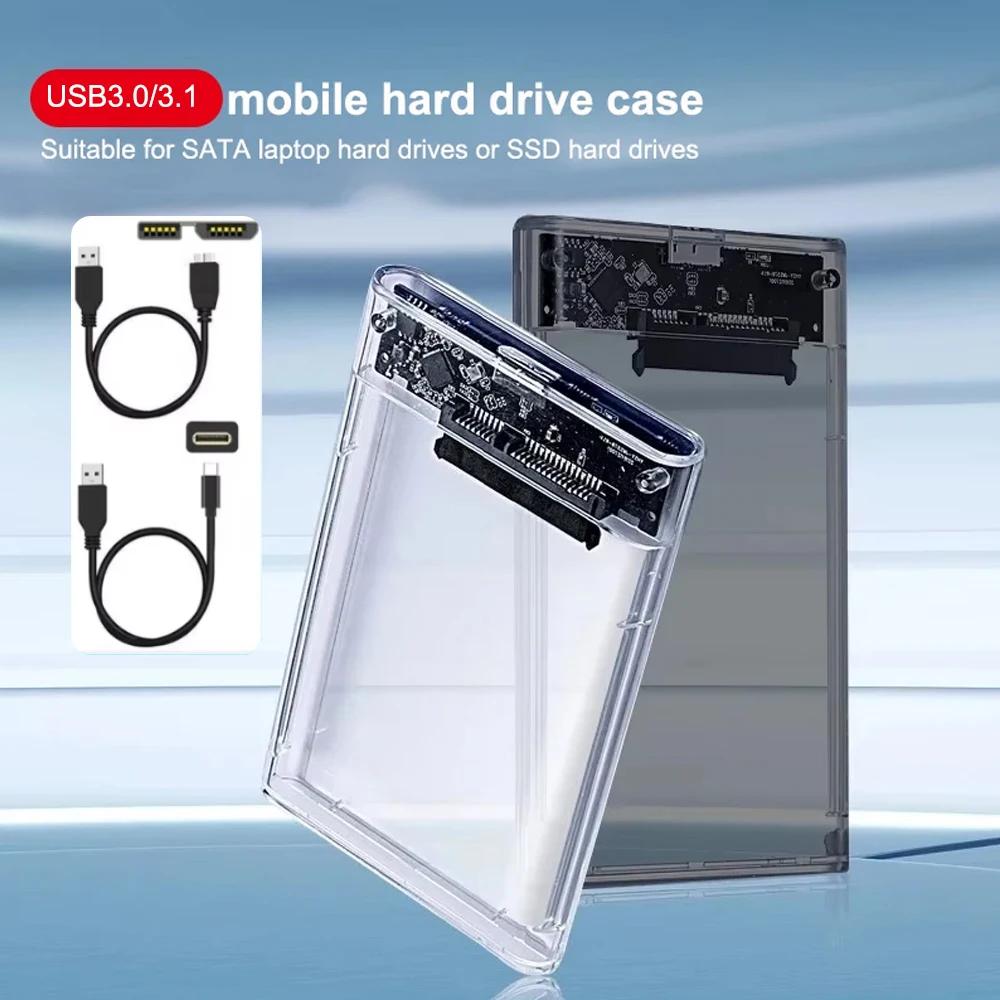 Typ-C 3.1 SSD-Gehäuse 2,5 Zoll HDD SATA zu USB 3.0 mit 5Gbps Adapter Externes Festplattengehäuse Transparent/Schwarz Image