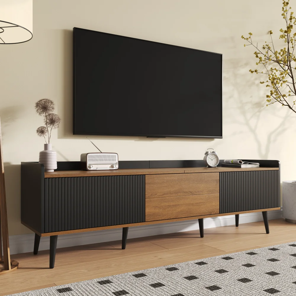 ​ ​ Meuble TV, meuble TV, console multimédia, 3 portes, 160 x 39 cm, finition bois noir, hauteur de 49,5 cm, rangement pour le salon ​ ​