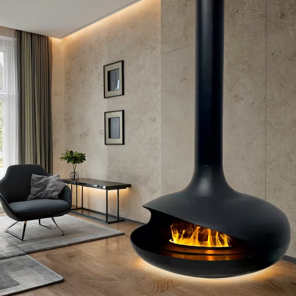 Moderner Bio-Ethanol-Kamin, abgehängte, an der Decke montierte, belüftungsfreie Feuerstelle, dekorativer rauchfreier Innenkamin für Zuhause und Hotel