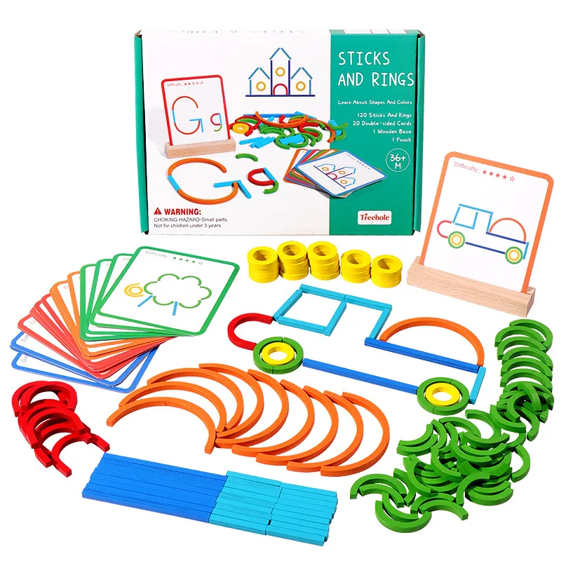 Gute Qualität Holz Kreative Sticks Und Ringe Puzzle Intelligenz Spiel Montessori Frühen Kindheit Pädagogisches Spielzeug Für Kinder Geschenk Image