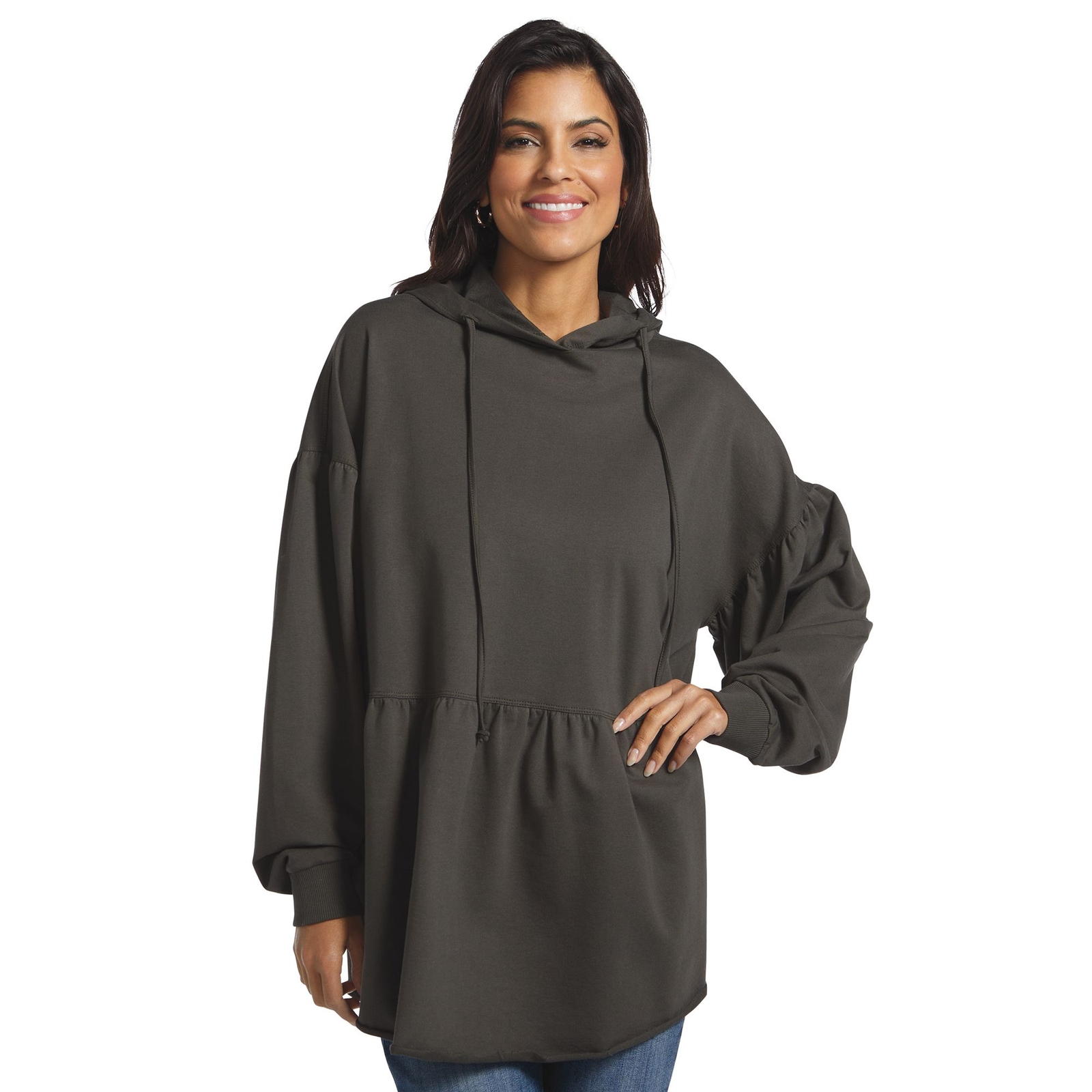 Masseys Lifestyle Flounce Hoodie (Size L) Vintage Black, Cotton,Spandex