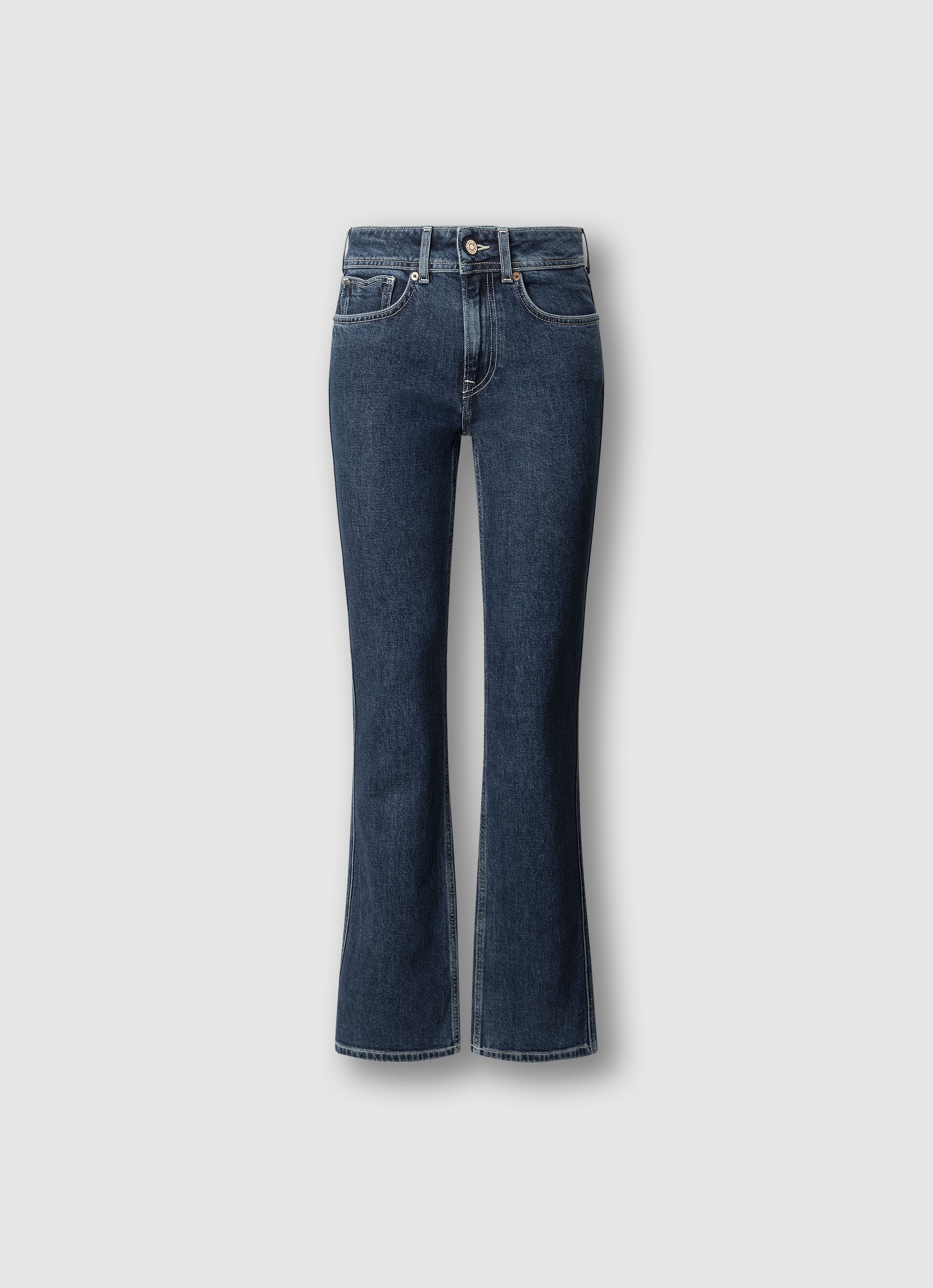 Bootcut-Jeans PEPE JEANS "BOOTCUT PIPER", Damen, Gr. 26, Länge 32, mid blau, Denim/Jeans, Obermaterial: 99% Baumwolle, 1% Elasthan, bootcut fit lang, Jeans, Mid Waist