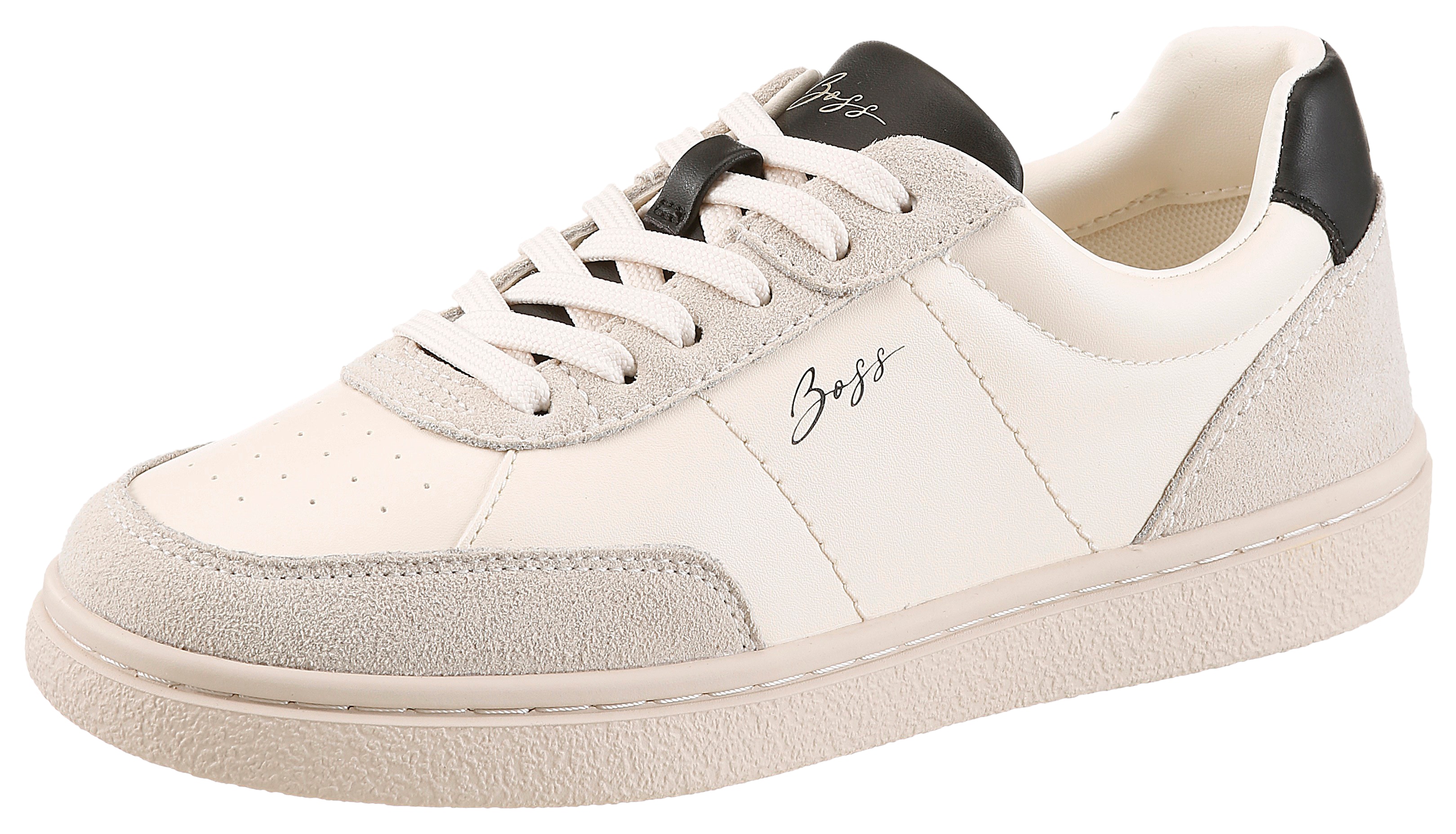 Sneaker BOSS ORANGE "Everlynn Tenn", Damen, Gr. 41, creme, schwarz, Lederimitat, kontrastfarbene Details, Schuhe Sneaker, Schnürschuh, Freizeitsneaker, Halbschuh mit Kontrastdetails
