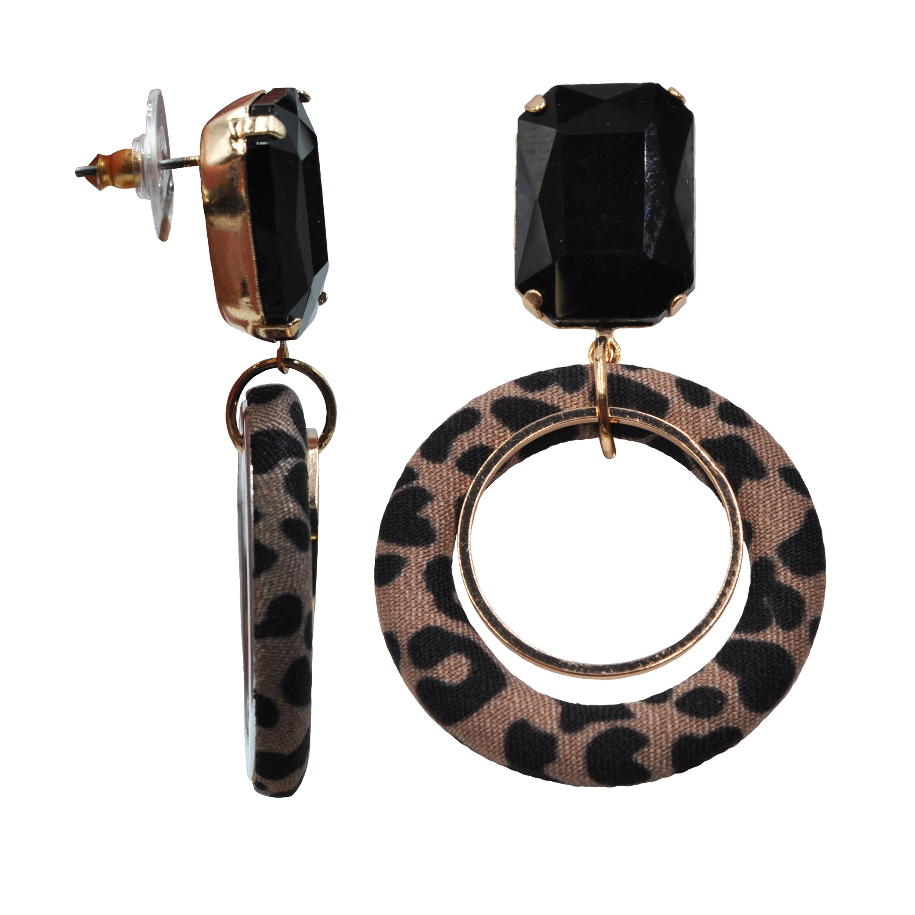 Paar Ohrstecker FIRETTI "Schmuck Geschenk Leo-Ohrstecker", gelbgoldfarben, beige, schwarz, Ohrringe, Damen, Kunststoff Metall Textil, Kunststoff, Metall, Textil Image
