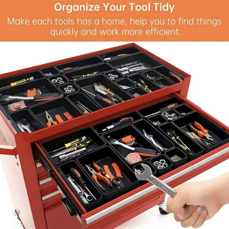 TYHREF-45 Pack Tool Box Organizer Tray Divider Toolbox Desk Drawer Organizer Garage Organization Storage for Rolling Tool Chest Cart Cabinet Workbench Workshop Small Parts Widget Tool Organizer Blac