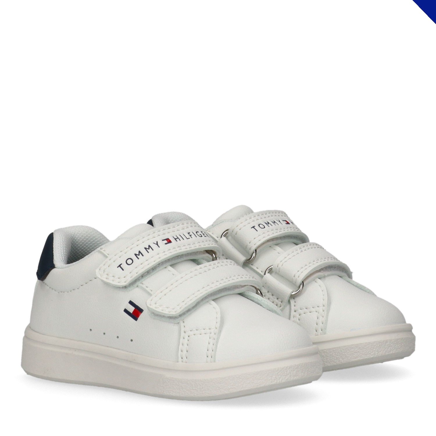 Sneaker TOMMY HILFIGER, Damen, Gr. 34, weiß, blau, Lederimitat, Schuhe Sneaker, Casual Sneaker, Klettschuh, Halbschuh mit Logoschriftzug