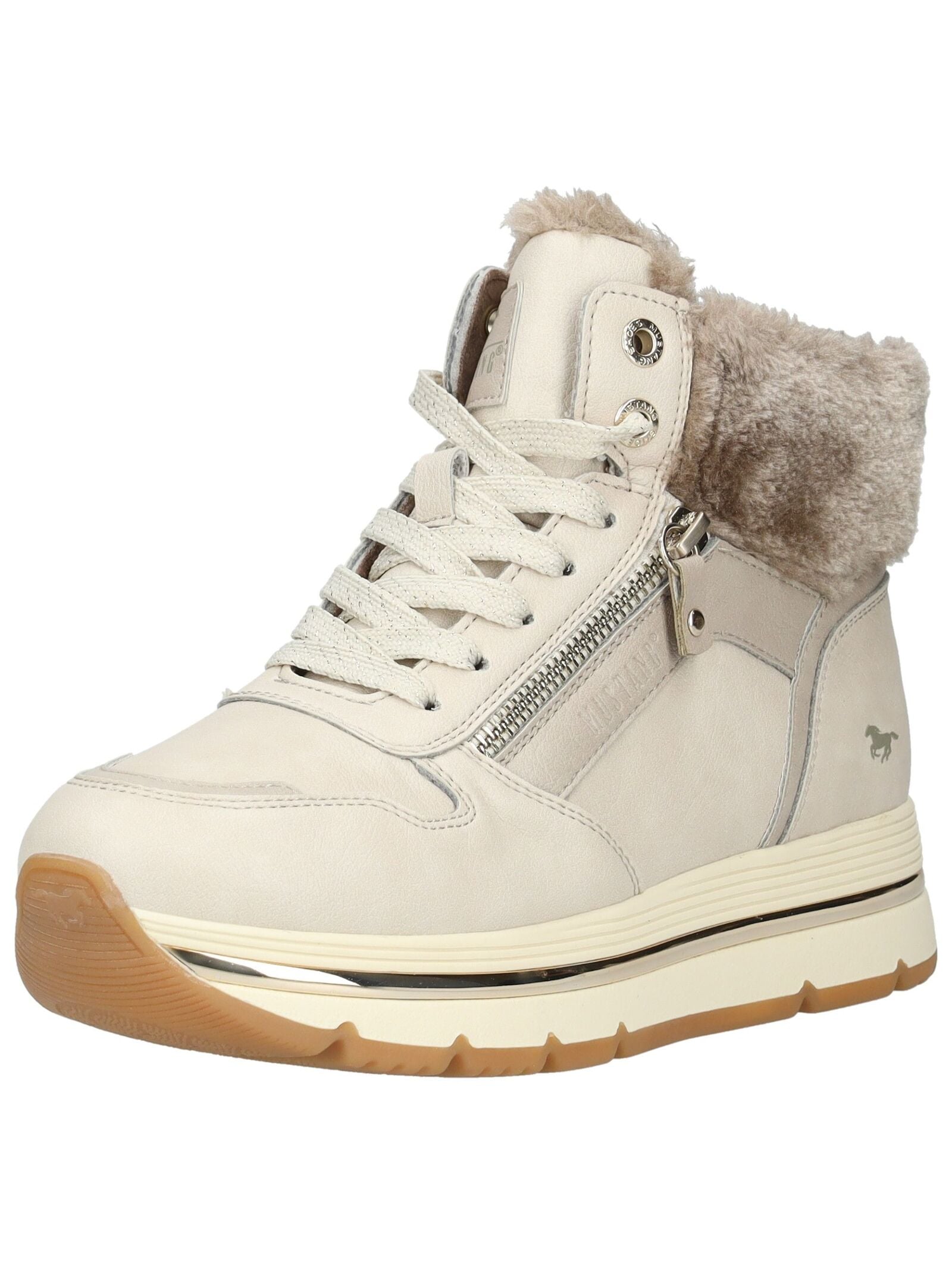 Sneaker MUSTANG SHOES "Mustang Shoes Sneaker Lederimitat/Textil", Damen, Gr. 42, ivory, Lederimitat, Textil, Schuhe Sneaker