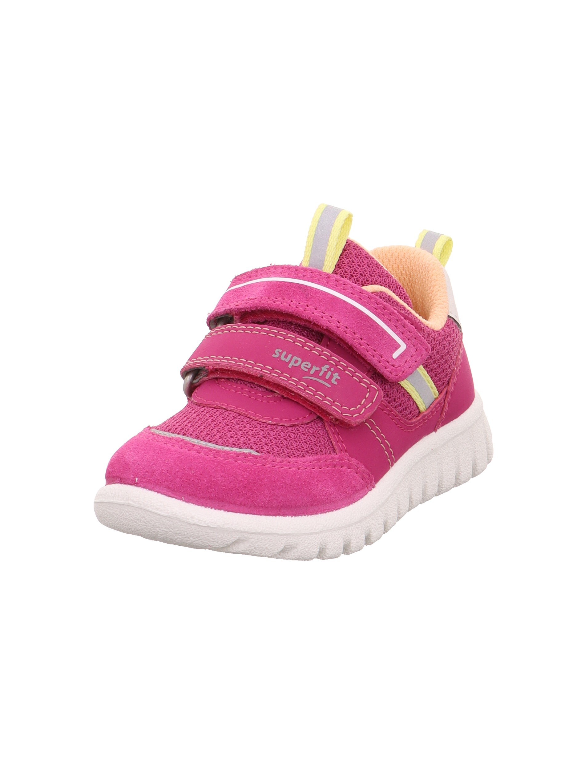 Sneaker SUPERFIT "SPORT7 MINI WMS: mittel", Damen, Gr. 26, pink, orange, Lederimitat, Textil, Veloursleder, unifarben mit Farbeinsatz, Schuhe Sneaker, Klettschuh, in WMS: Weite mittel, Größenschablone zum Download
