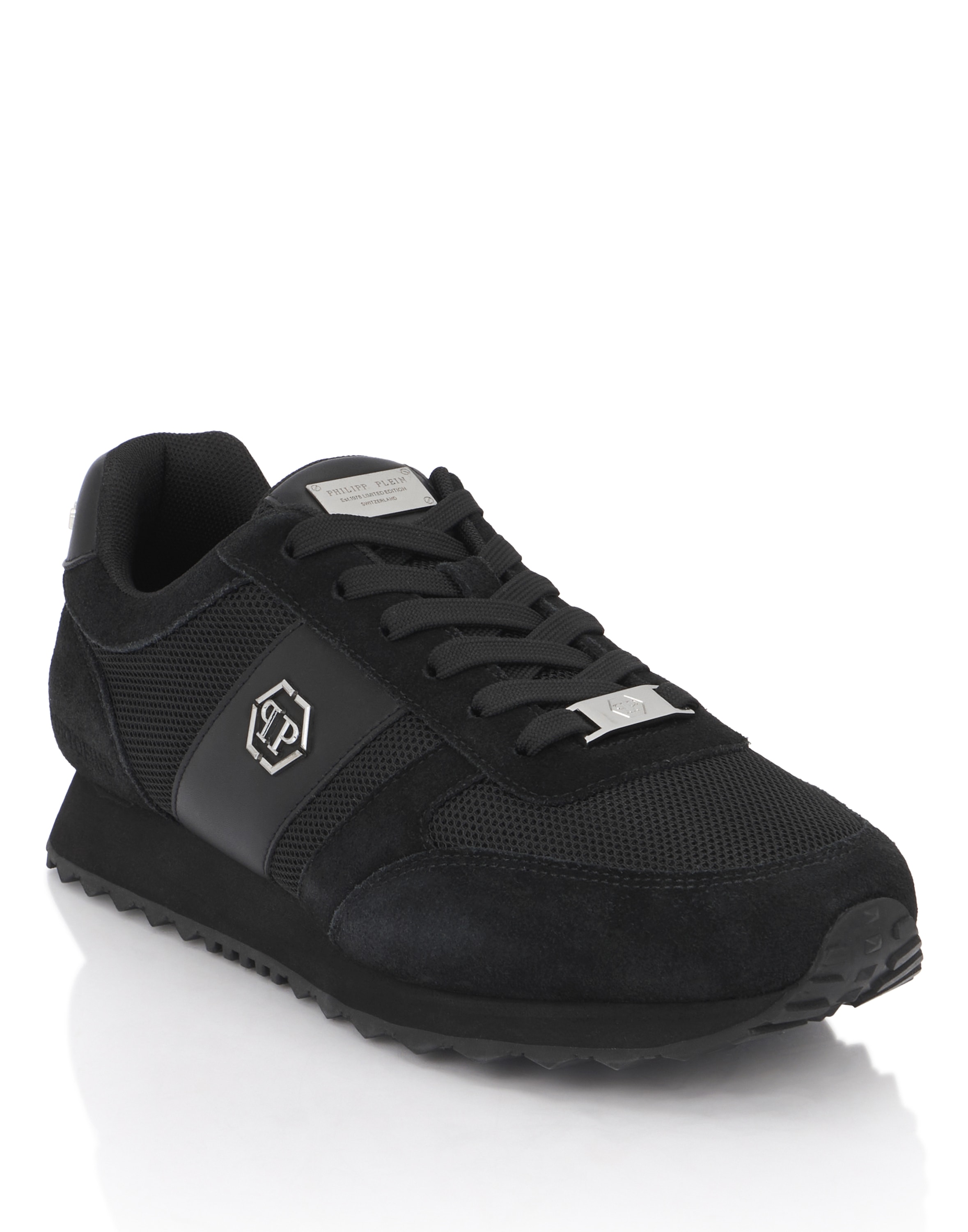 Sneaker PHILIPP PLEIN "Hexagon", Damen, Gr. 44, Normalschaft, 0202, schwarz, schwarz, Schuhe Sneaker