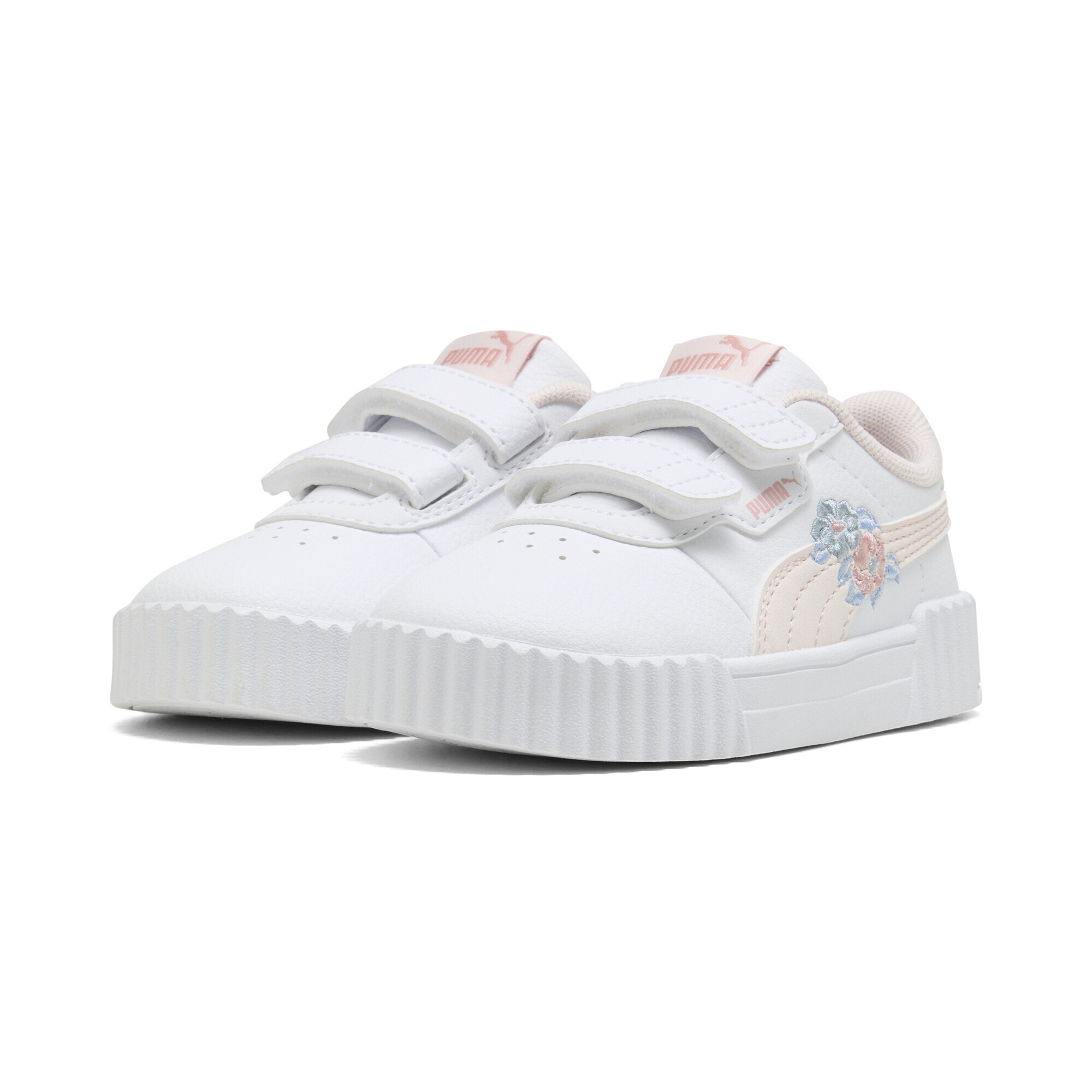 Sneaker PUMA "Carina 3.0 Floral Sneakers Mädchen", Damen, Gr. 23, weiß jasmine flower seafoam pink blau, Obermaterial: Textil, Synthetik; Futter: Textil; Innensohle: Textil; Laufsohle: Gummi, Schuhe Sneaker