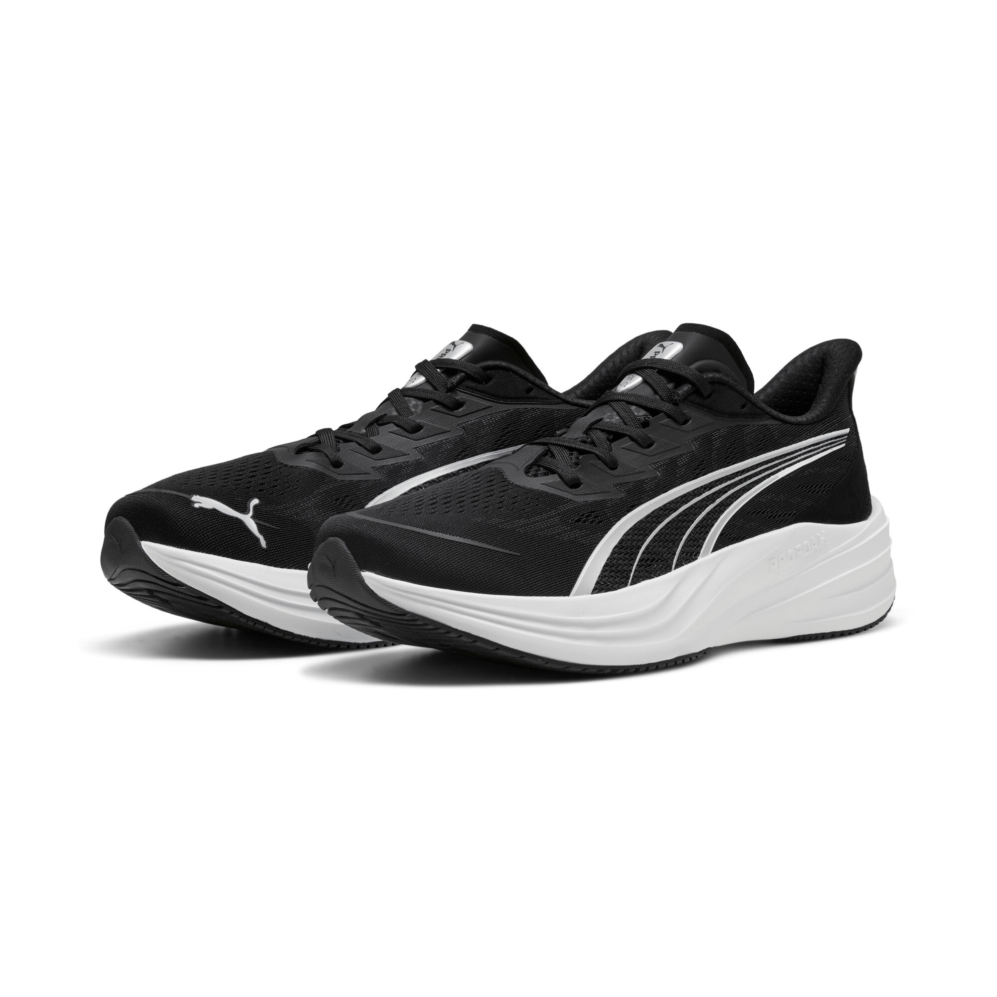 Laufschuh PUMA "DARTER PRO 2", Gr. 45, puma schwarz, puma silber, puma weiß, Textil, Schuhe Laufschuh