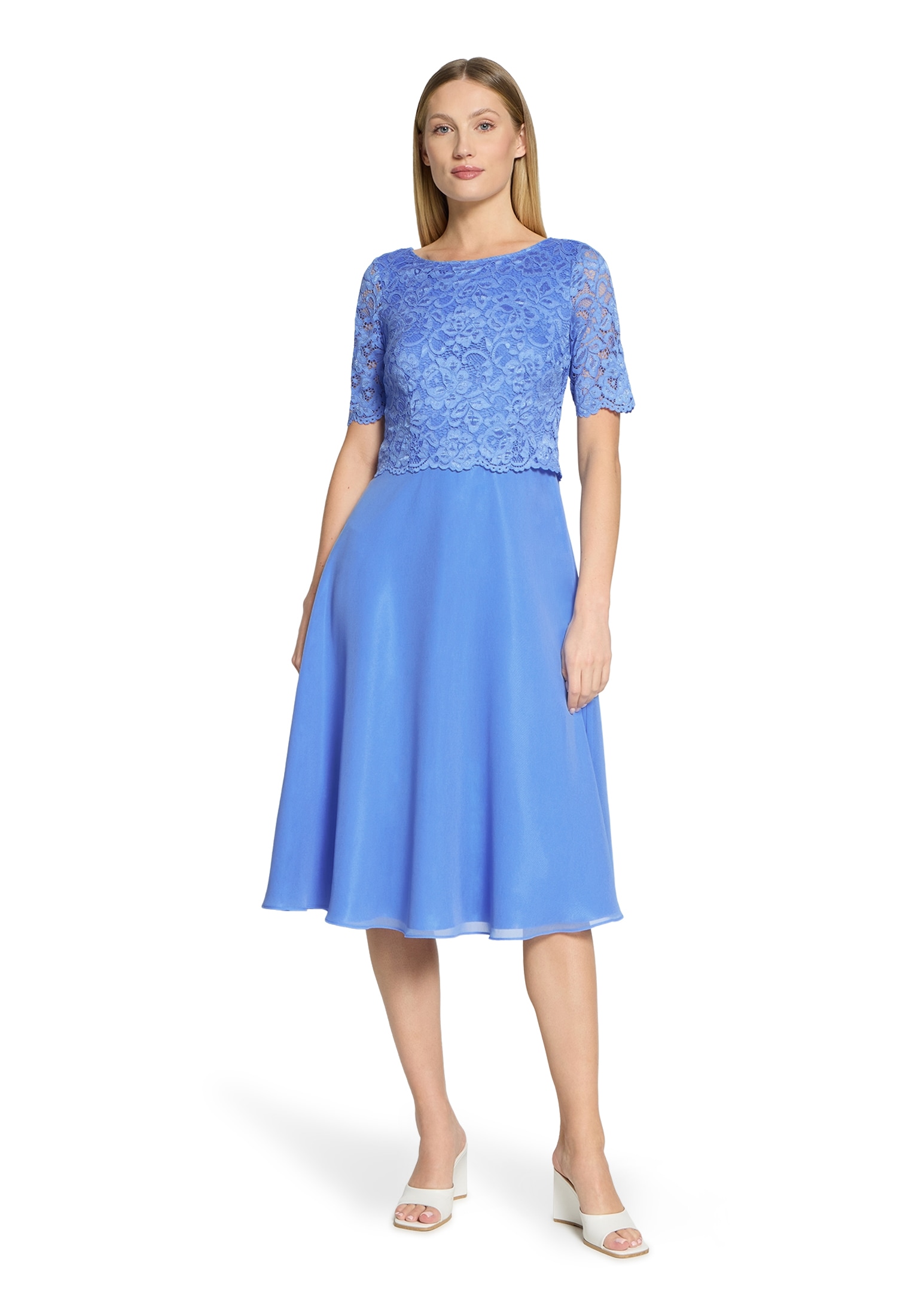 Cocktailkleid VERA MONT "Damen mit Spitze", Damen, Gr. 44, Normalgrößen, paris blau, Obermaterial: 100% Polyester; Futter: 100% Polyester, ausgestellt kurz, Rundhals, Kleider, Spitze