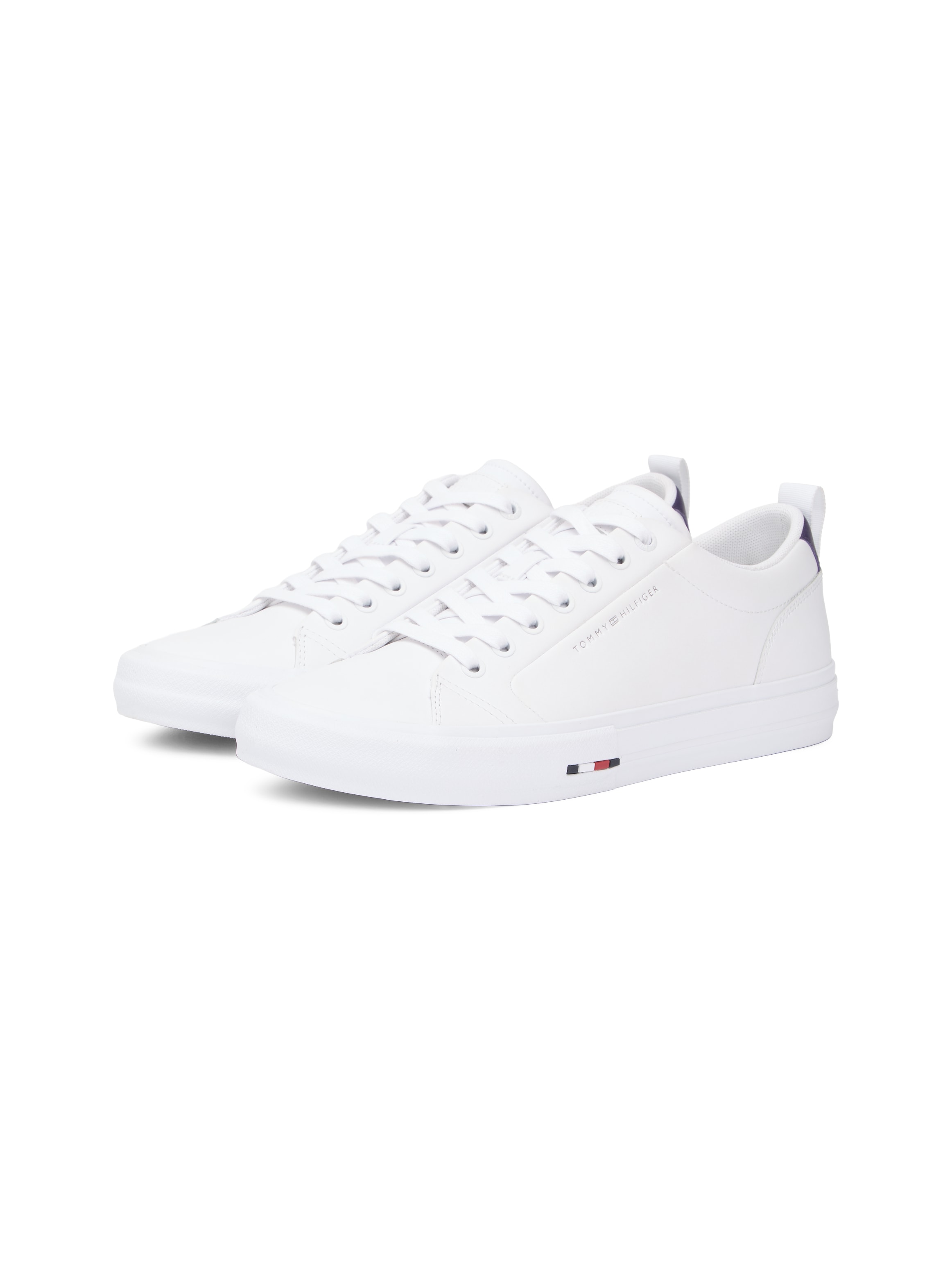 Sneaker TOMMY HILFIGER "HARLEM STREET LTH", Herren, Gr. 46, weiß, Leder, Lederimitat, Schuhe Sneaker, Freizeitschuh, Halbschuh, Schnürschuh mit TH-Logo -klein ausfallend