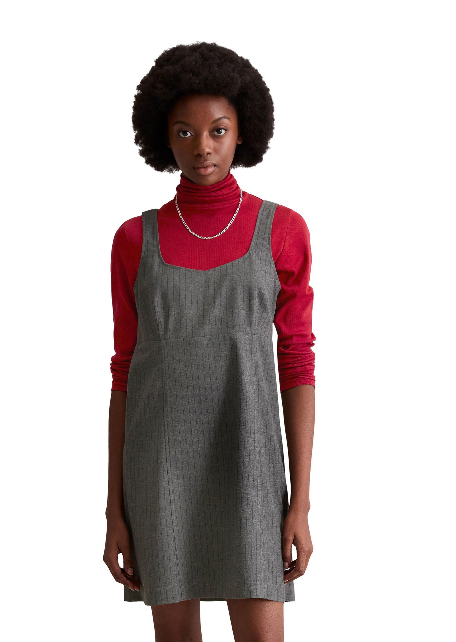 Minikleid MARC O'POLO DENIM "aus Viskose-Mit mit recyceltem Polyester", Damen, Gr. XS, Normalgrößen, medium grau, Obermaterial: 65% Polyester, 32% Viskose, 3% Elasthan, gestreift, regular fit kurz, Kleider Minikleid