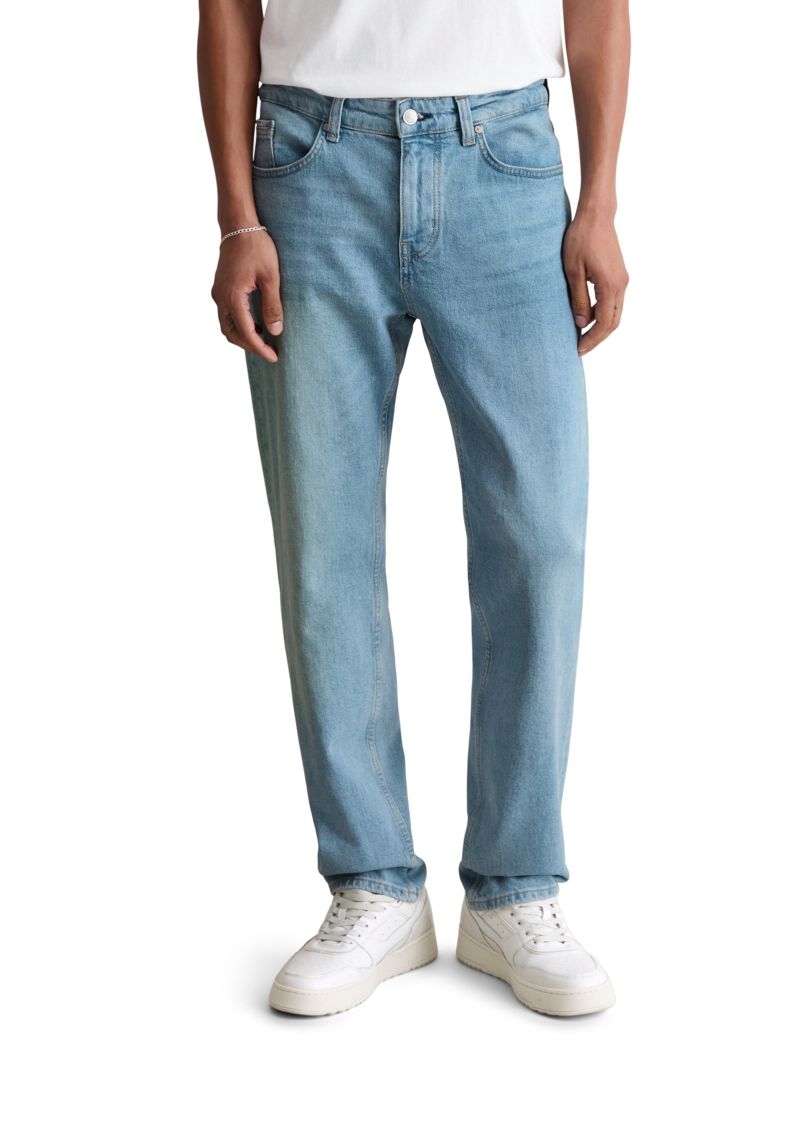 Tapered-fit-Jeans MARC O'POLO DENIM "aus Bio-Baumwoll-Mix", Herren, Gr. 30, Länge 30, light blau, Obermaterial: 99% Baumwolle, 1% Elasthan, unifarben, normal, Jeans