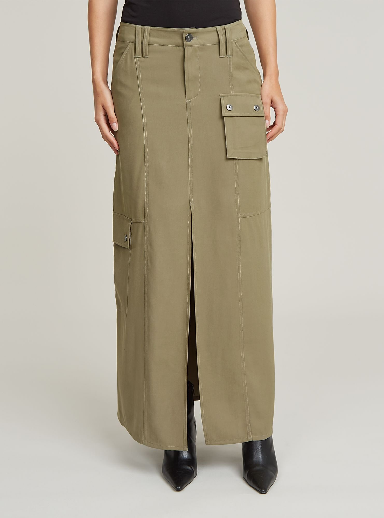 Maxikleid G-STAR "Fluid Langer Rock", Damen, Gr. 30, Normalgrößen, ensis grün, Obermaterial: 90% Viskose, 10% Polyester, Kleider Maxikleid