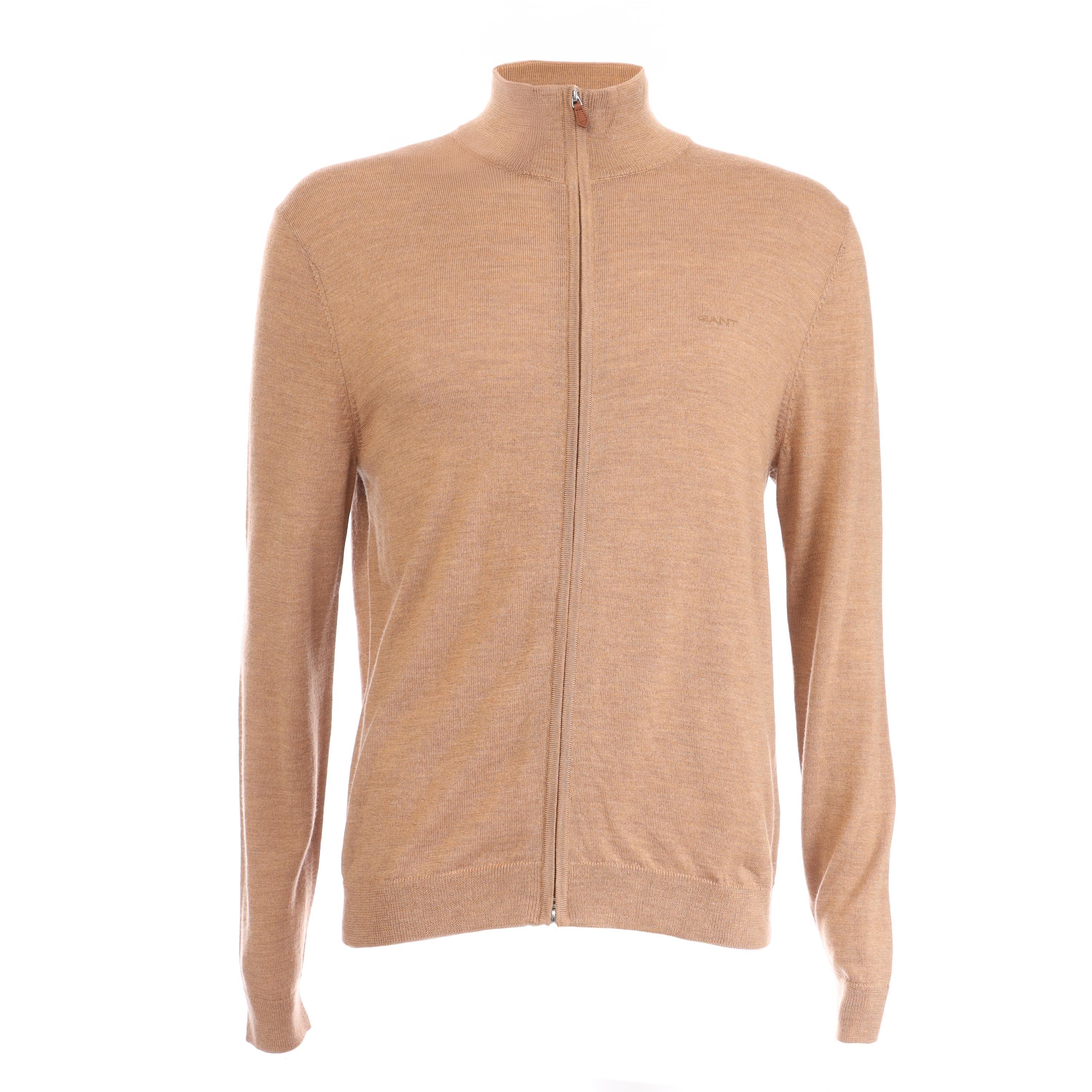 Gant - "Extrafine" Strickjacke für Herren, Durchgehender Reißverschluss, Merinowolle (Sand) Image