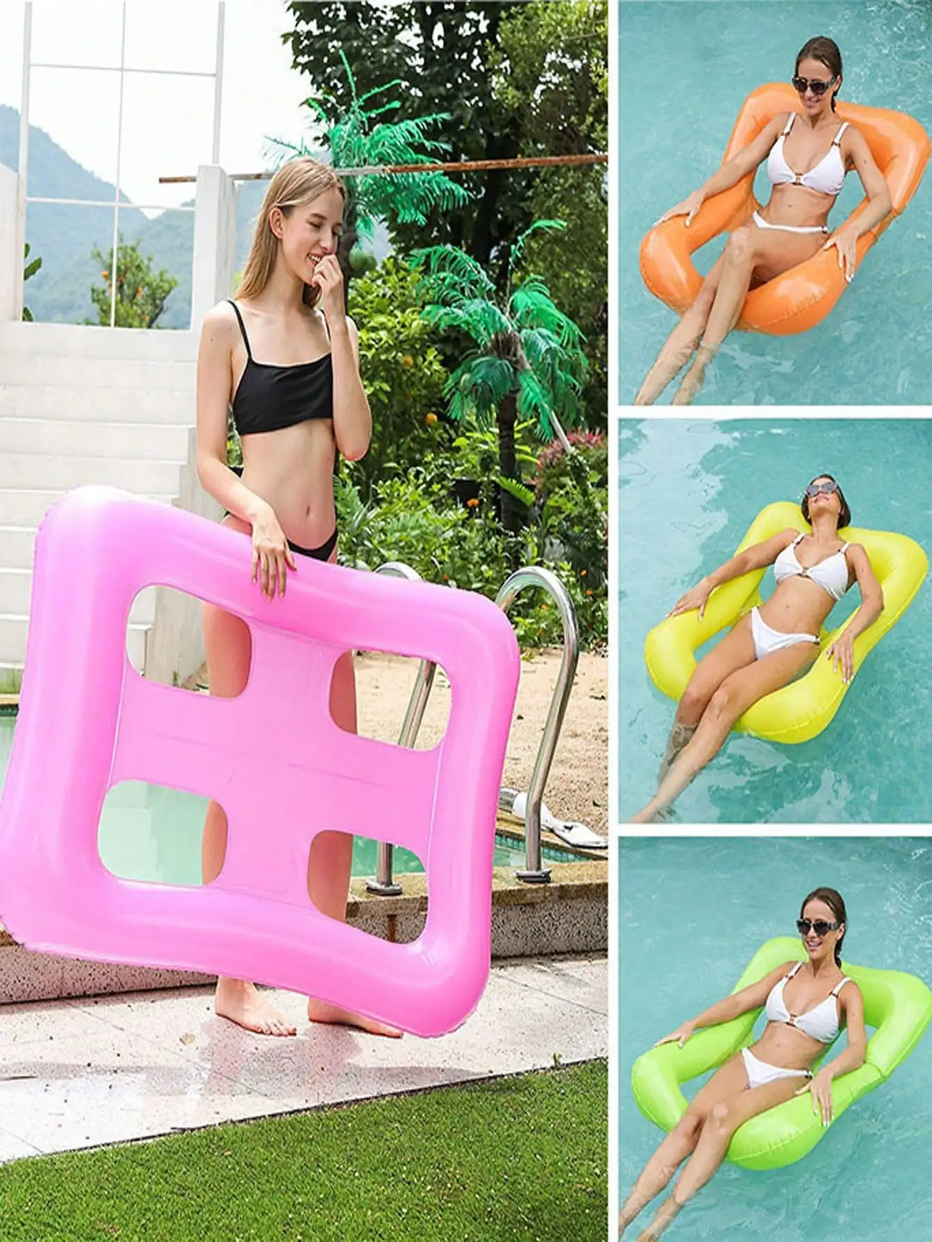 1Pcs Schwimmen Pool Aufblasbare Schwimm Reihe Faltbare Gedruckt Schwimm Bett Wasser Spielen Hängematte Pvc Aufblasbare Lounge Stuhl Schwimm Bett Image