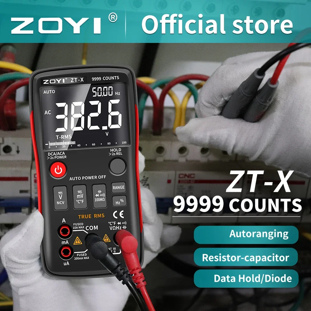 ZOYI Digitalmultimeter ZT-X T-RMS Auto Range EBTN LCD-Display DC/AC Voltmeter Amperemeter Strom Kondensator Ohm Temperatur Hz NCV Tester Image
