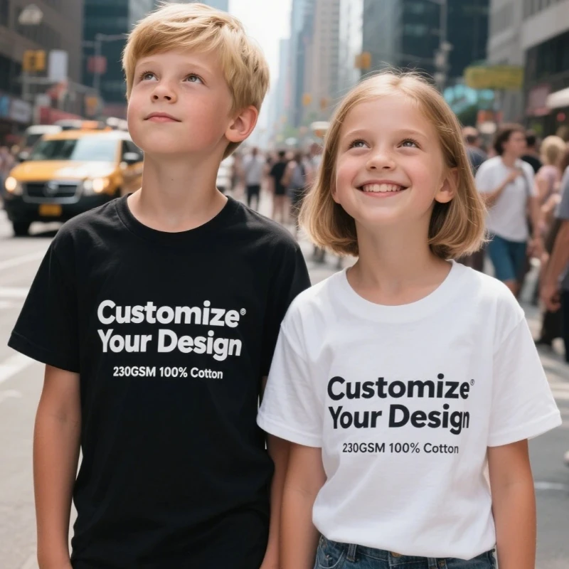 Kundenspezifisches Design, frei bedrucktes Sommer-Kinder-T-Shirt, hochwertiges 230 g schweres Kurzarmhemd aus 100 % Baumwolle, DIY-Logo Image