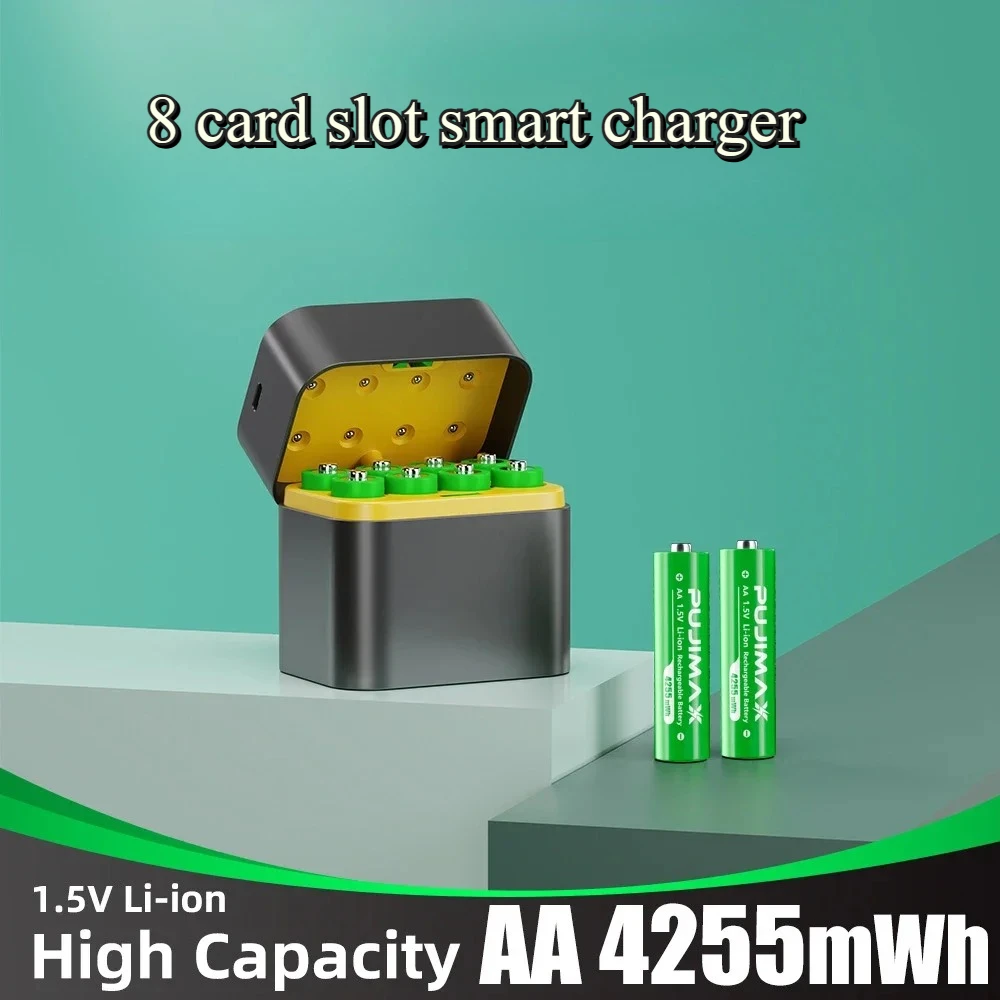 Intelligentes Ladegerät 4/8 Steckplätze 2025 NEU AA mit 1,5 V 4255 mWh Lithiumbatterien – Schnelllade-Akku-Ladegerät-Set Image