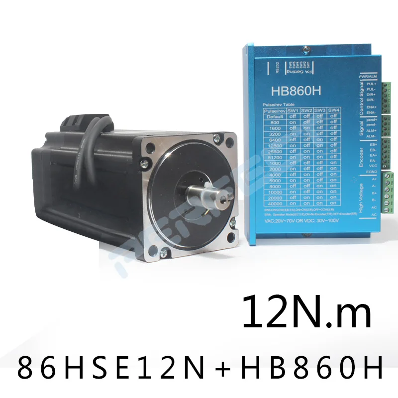 Nema 34 12 Nm Schrittmotor-Kit mit geschlossenem Regelkreis Hybird-Servotreiber HB860H + 86HSE12N 12N 182 mm 86 2-Phasen-Schrittmotor Image