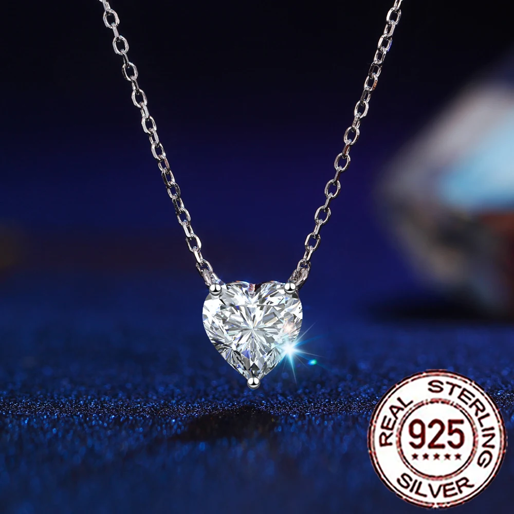 QooLady Halskette mit Anhänger aus 925er-Sterlingsilber, romantisch, Herzform, für Damen, Zirkonia, feiner Hochzeitsschmuck, Geschenk SD041 Image