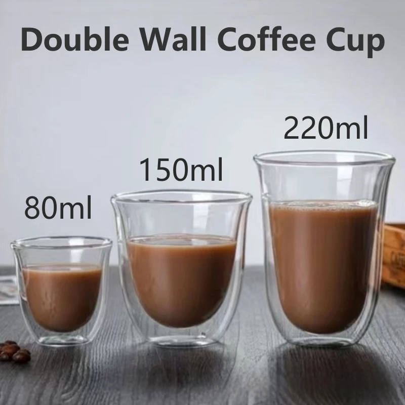 2 stücke 80/150/220 ml Doppel Wand Kaffee Tasse Wärmedämmung Glas Tasse Bier Milch Wasser Tassen transparente Tasse Glas Drink Becher Image