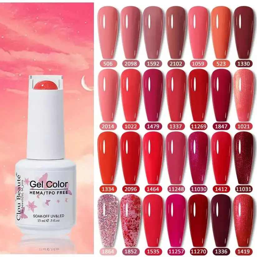 Clou Beaute HEMA TPO FREE Gel-Nagellack, semipermanenter Hybrid, schwarz, rot, Gel-Nagellack, Nagelkunst, UV-Nagellack, emaillierter Lack Image