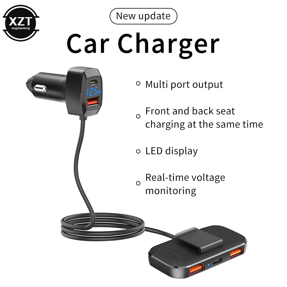 12–24 V Auto-USB-C-Ladegerät, 5 Anschlüsse, mehrere Anschlüsse, Verlängerung, Typ C, USB 3,1 A, Schnellladung, Telefon-Ladegerät, 31 W, Hochleistungsadapter Image