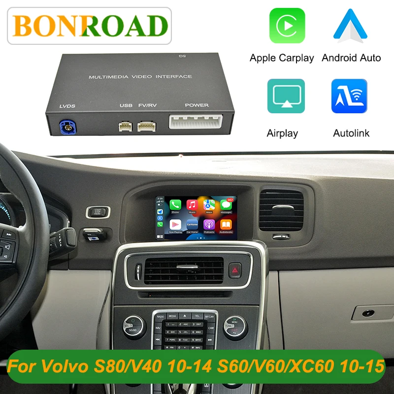 Bonroad Wireless Carplay Android Auto Module Retrofit Kit For Volvo V40 V60 S60 XC60 V70 XC70 S80 2010-2015 with 7'' Screen Image