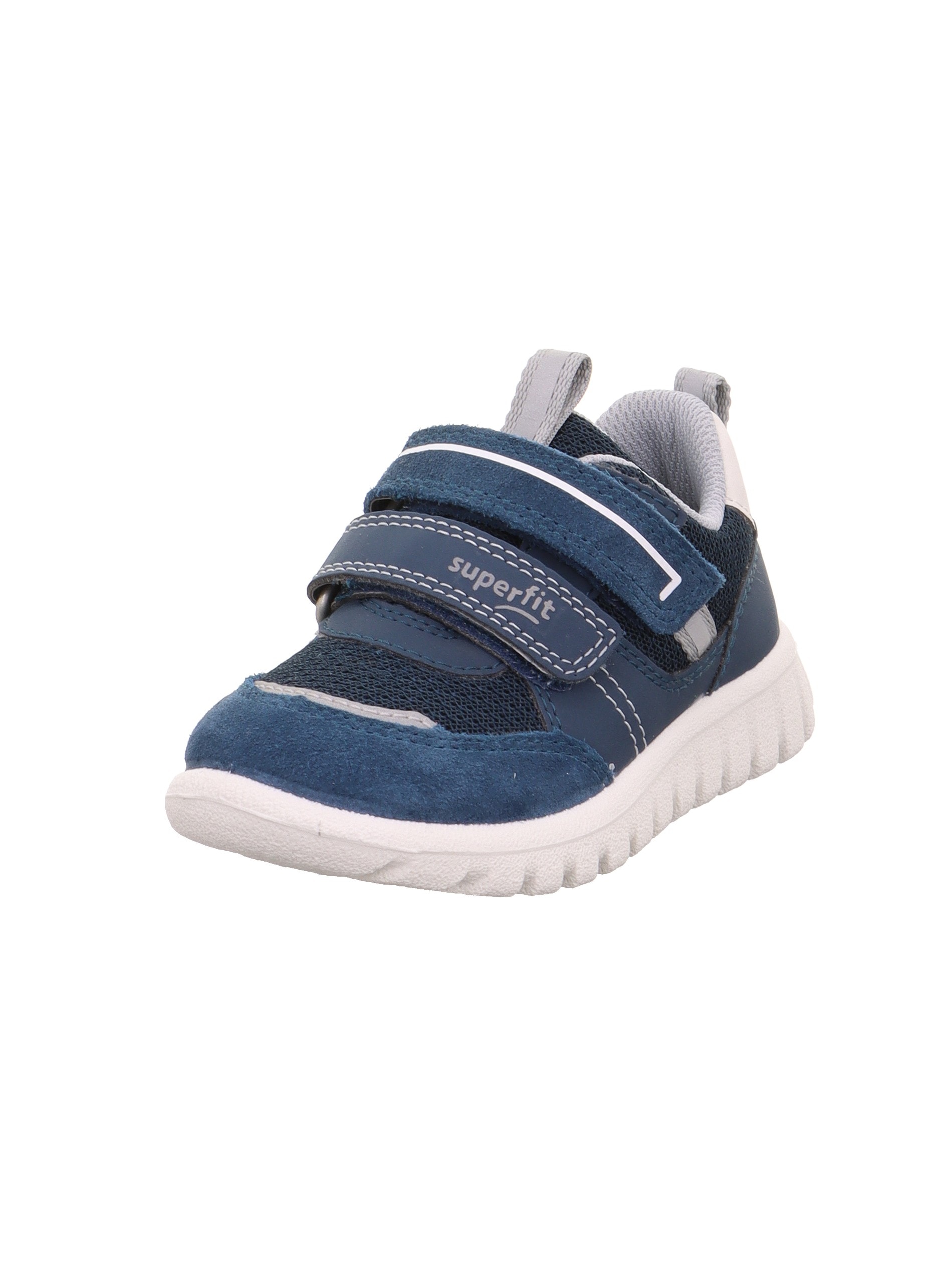 Sneaker SUPERFIT "SPORT7 MINI WMS: mittel", Damen, Gr. 27, dunkelblau, hellblau, Lederimitat, Textil, Veloursleder, unifarben mit Farbeinsatz, Schuhe Sneaker, Klettschuh, in WMS: Weite mittel, Größenschablone zum Download