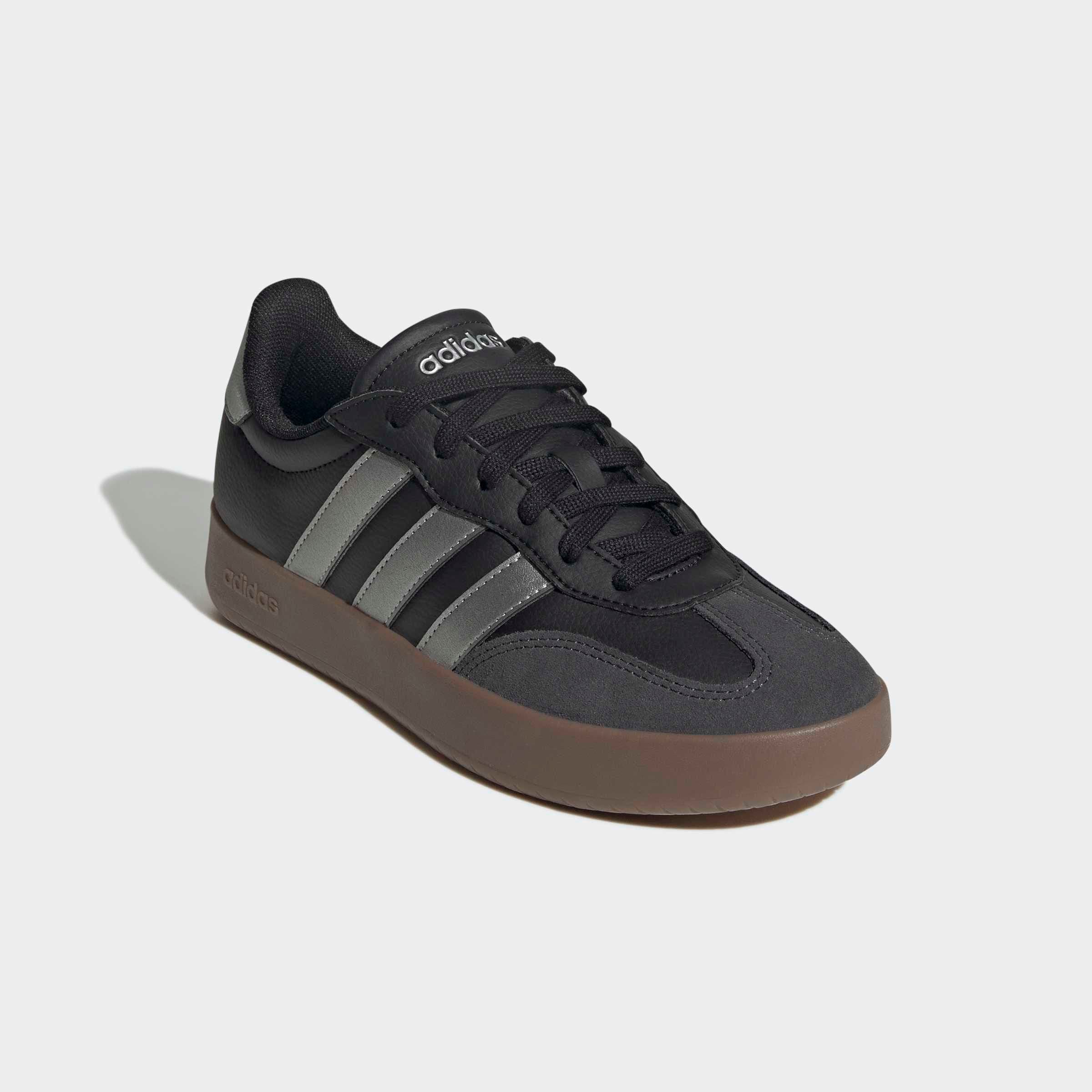 Sneaker ADIDAS SPORTSWEAR "BARREDA", Damen, Gr. 36, core schwarz, silber metallic, carbon, Leder, Synthetik, Schuhe Sneaker, inspiriert vom Design des adidas Handball Spezial