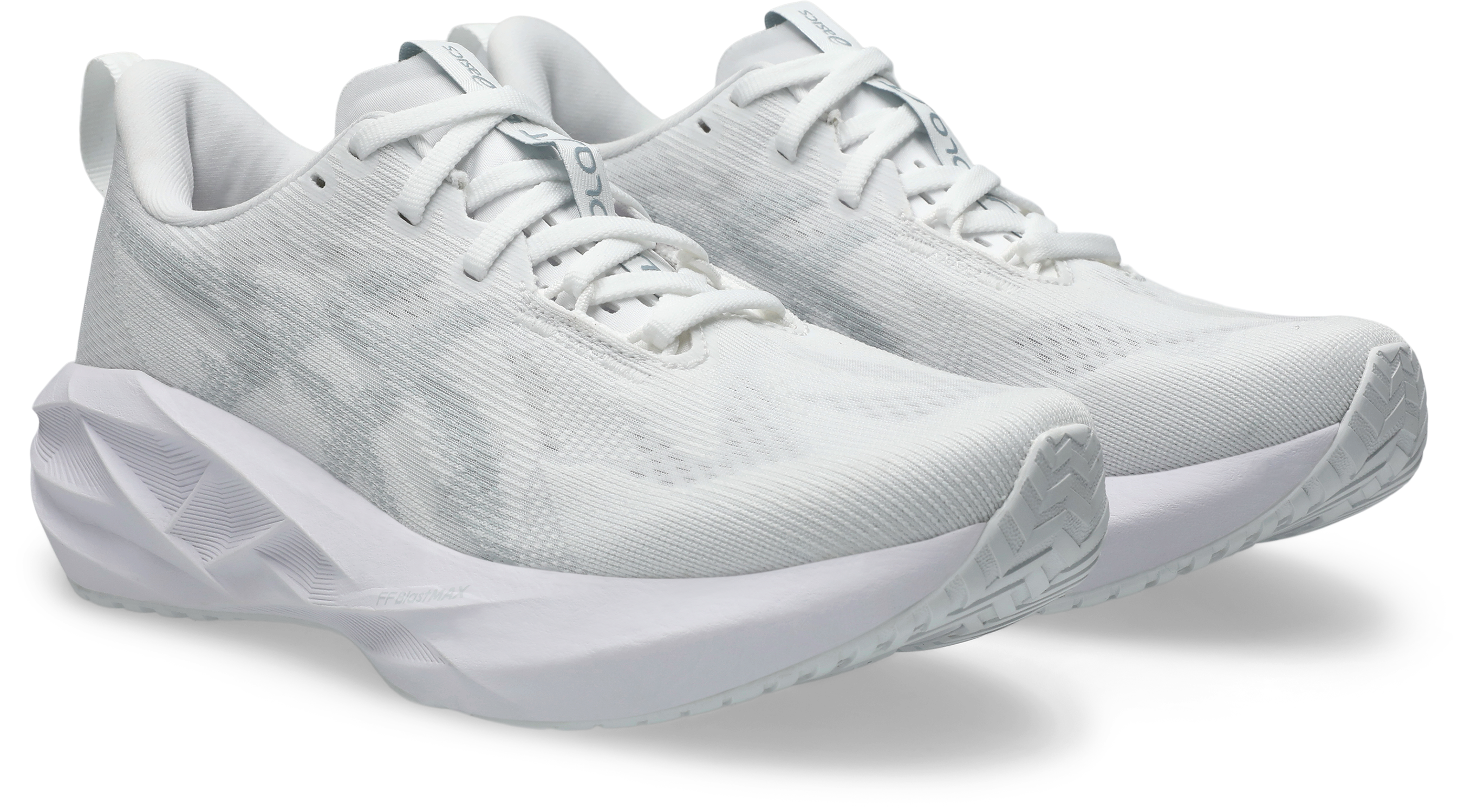 Laufschuh ASICS "NOVABLAST 5", Damen, Gr. 39, weiß, piedmont grau, Synthetik, Schuhe Laufschuh