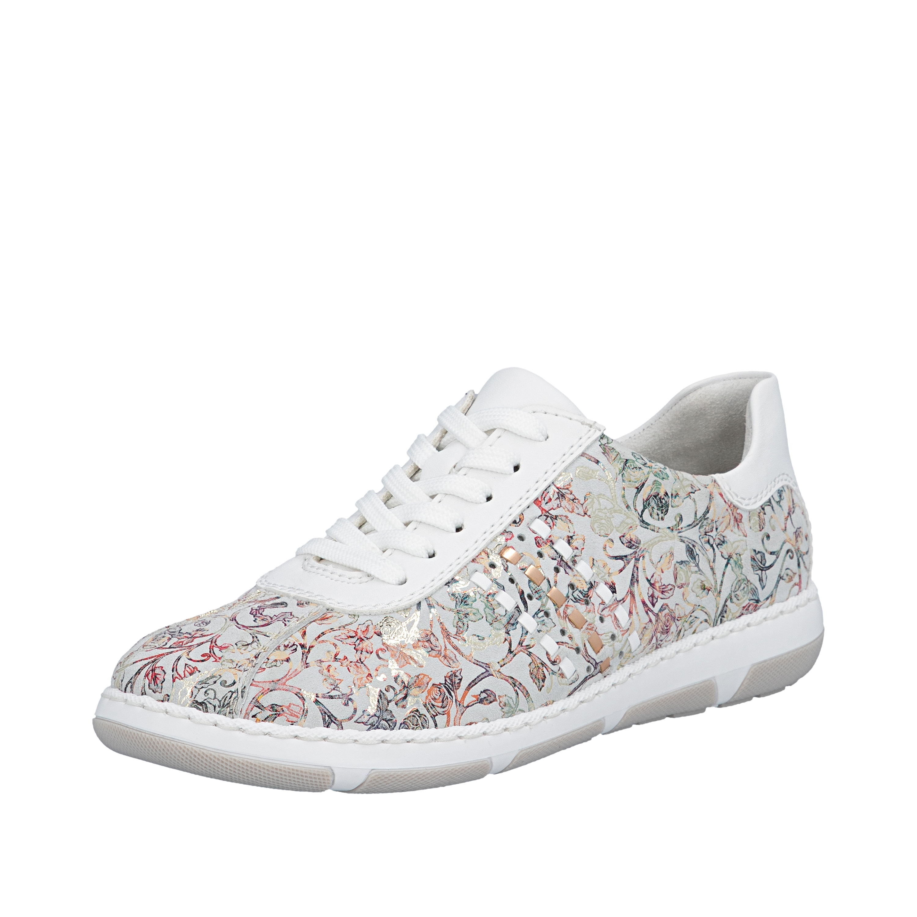 Sneaker RIEKER, Herren, Gr. 43, weiß multi, Glattleder, Synthetik, Schuhe Sneaker, Schnürschuh, Halbschuh, Freizeitsneaker mit floraler Musterung Image