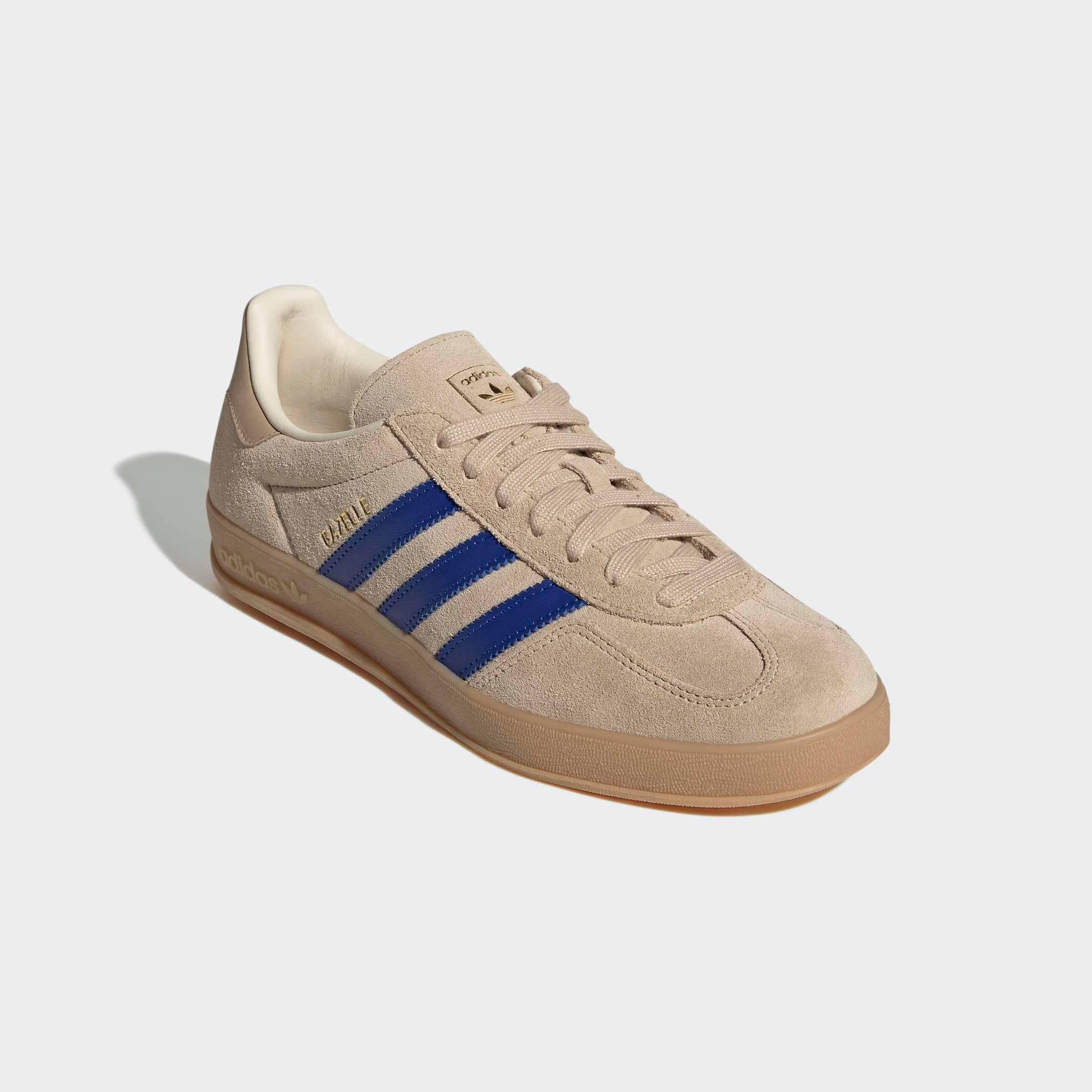 Sneaker ADIDAS ORIGINALS "GAZELLE INDOOR", Herren, Gr. 39, magic beige, royal blau, wonder weiß, Leder, Schuhe Sneaker