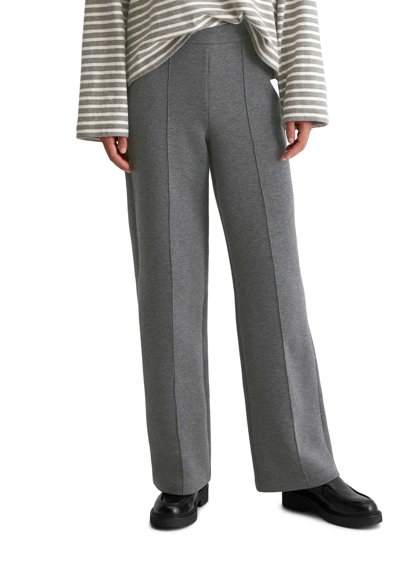 Jerseyhose MARC O'POLO "aus Organic Cotton-Mix", Damen, Gr. 40, Normalgrößen, warm granite melange, Obermaterial: 91% Baumwolle, 9% Polyester, unifarben, relaxed fit normal, Hosen Jerseyhose