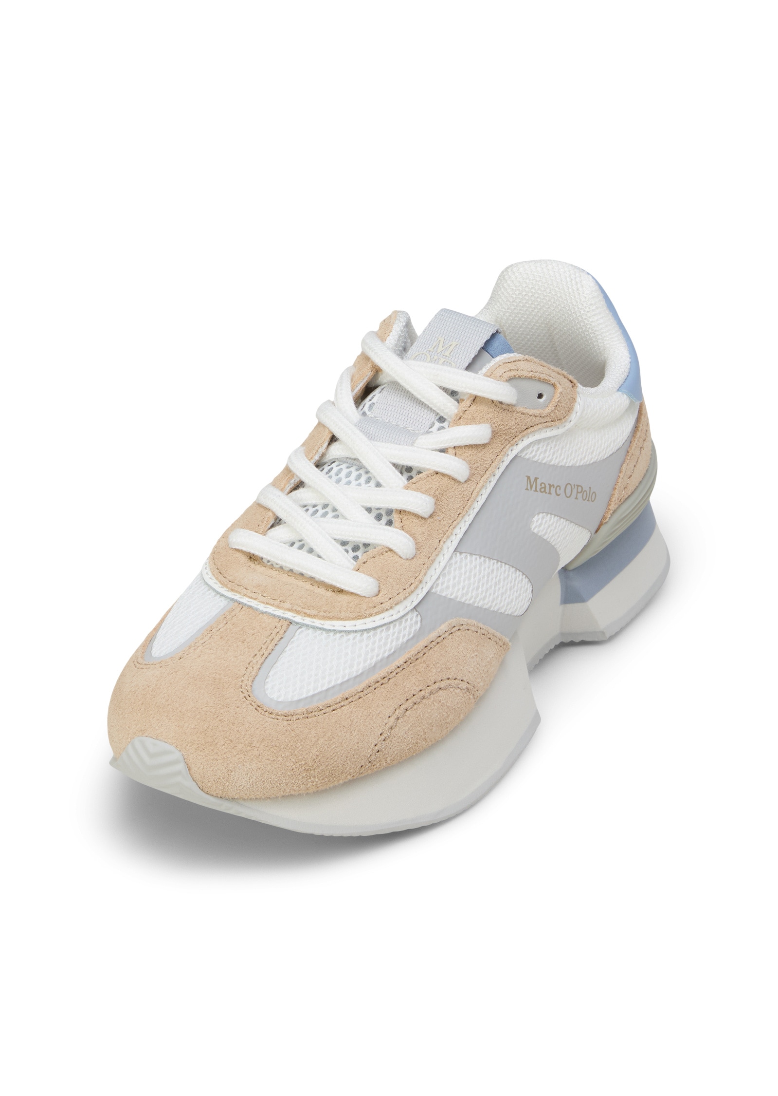 Sneaker MARC O'POLO "aus Veloursleder und Mesh", Damen, Gr. 41, fine sand, schwarz sea, Obermaterial: 80% Leder (Rind), 20% Polyester, unifarben, Schuhe Sneaker