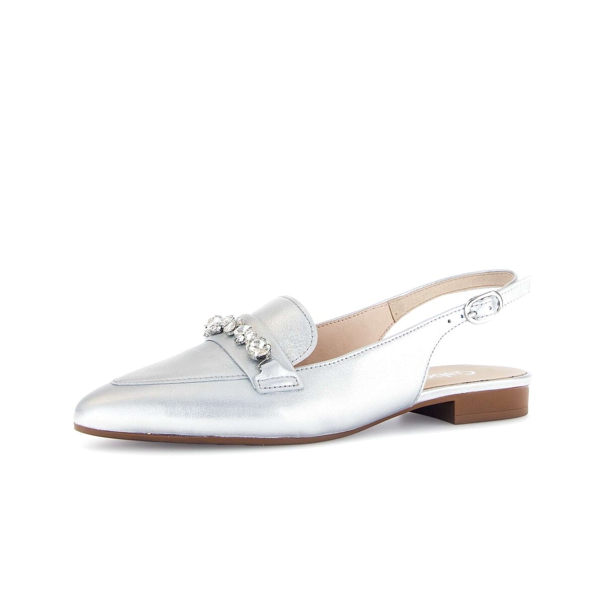 Slingpumps GABOR "Slingpumps Effektleder", Damen, Gr. 36, silber, Schuhe Slingpumps