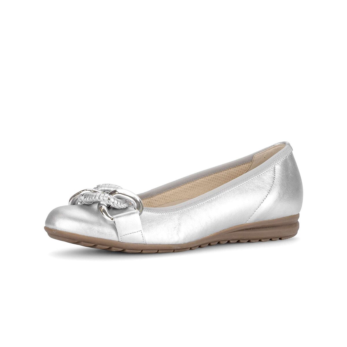 Ballerina GABOR "Sportliche Ballerina Effektleder", Damen, Gr. 40,5, silber, Schuhe Ballerina