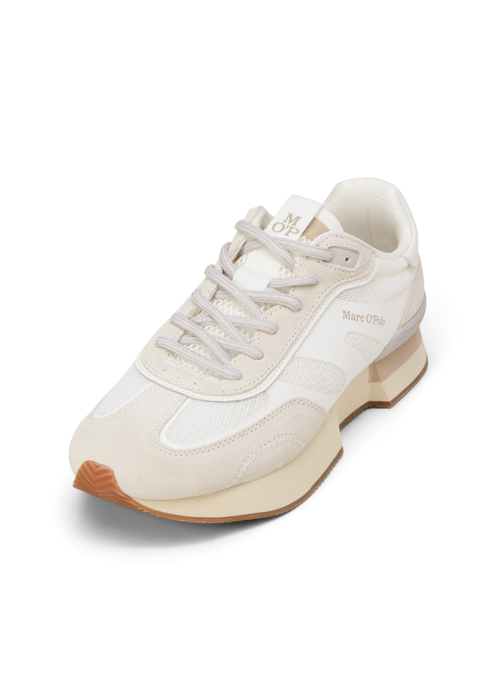 Sneaker MARC O'POLO "aus Veloursleder und Mesh", Damen, Gr. 41, sanftes weiß, light grau, Obermaterial: 80% Leder (Rind), 20% Polyester, unifarben, Schuhe Sneaker
