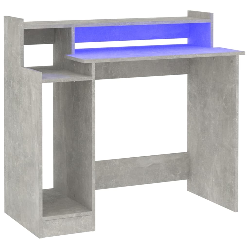vidaXL Schreibtisch mit LEDs Betongrau 97x45x90 cm Holzwerkstoff Image