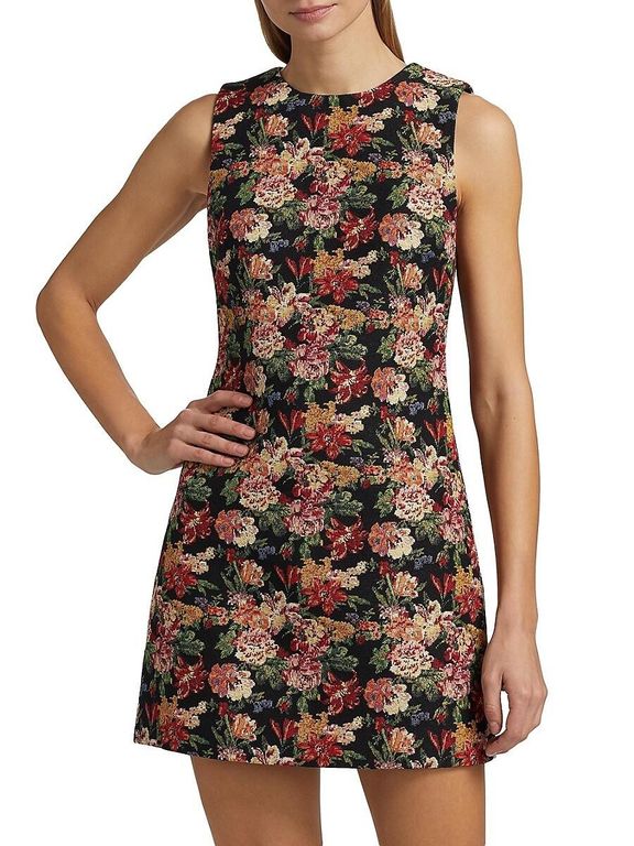 Coley Floral Slim-Fit Minidress - Black - Alice + Olivia Dresses