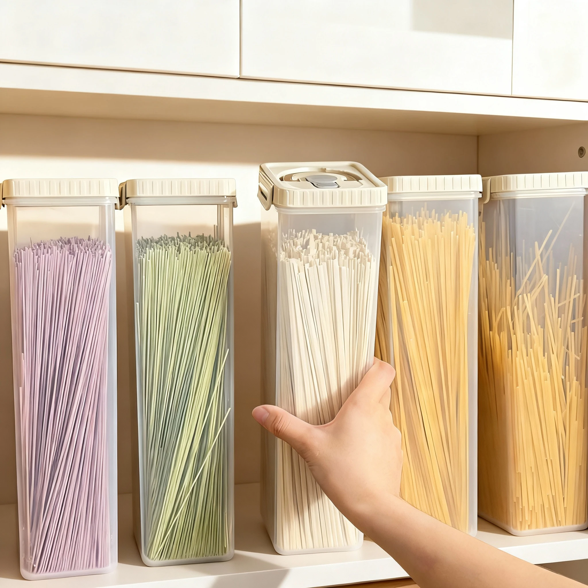Boîte de rangement scellée pour nouilles, avec poignée, étanche à l'humidité, récipient hermétique de stockage des aliments pour pâtes, boîte de conservation des aliments en plastique pour la cuisine