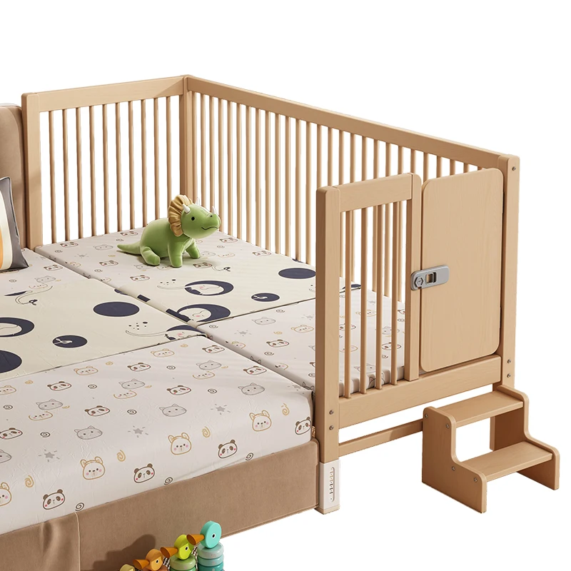 Anpassbares Spleißbett für Kinder, breites Nachttischbett, Hebebett für Babybetten, Geländer, Holzbett Image