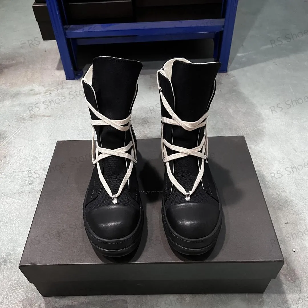 Ro Luxus Sneakers Schwarz Canvas High Top Schuh Freizeitschuhe Herren Stiefel Klassisches Design Schnürung Reißverschluss Damen Sneaker Ankle Boot